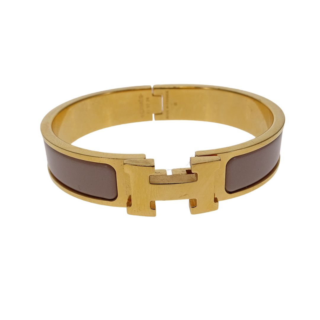 Hermes Clic H Bracelet Marron Glace Petit Modele Gold
