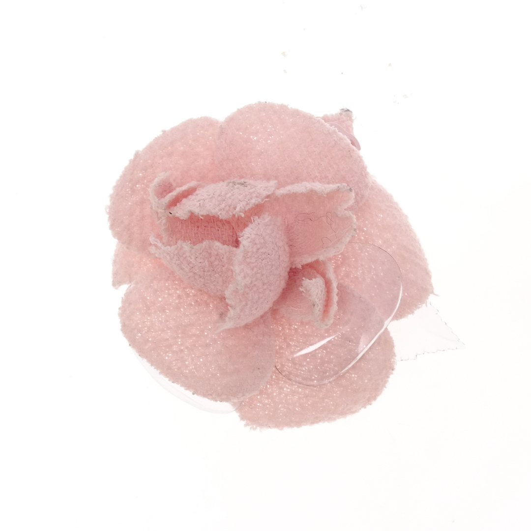 Chanel Camellia Brooch Pink Tweed and PVC