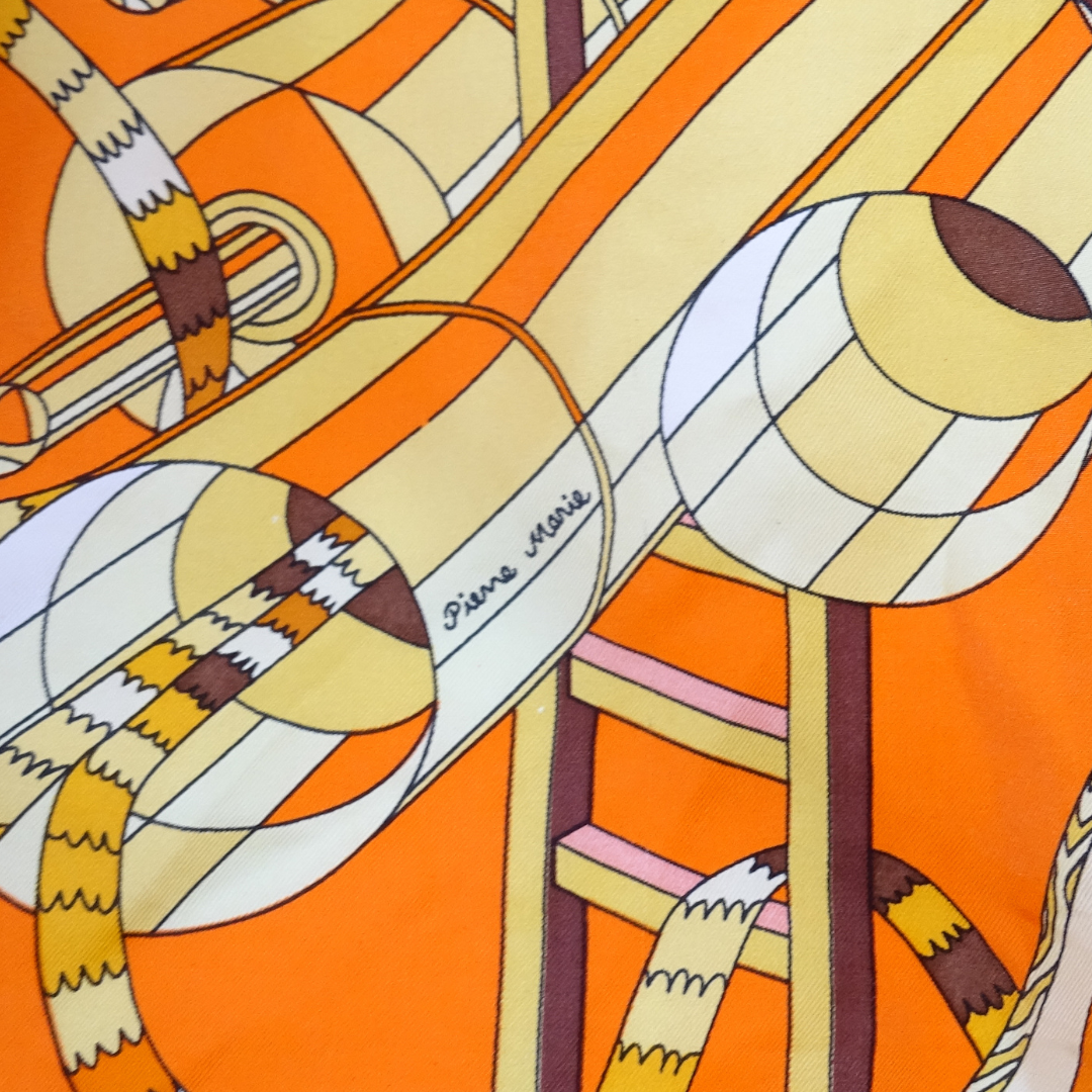 Hermes Point D'Orgue Scarf 90 Orange 100% Silk