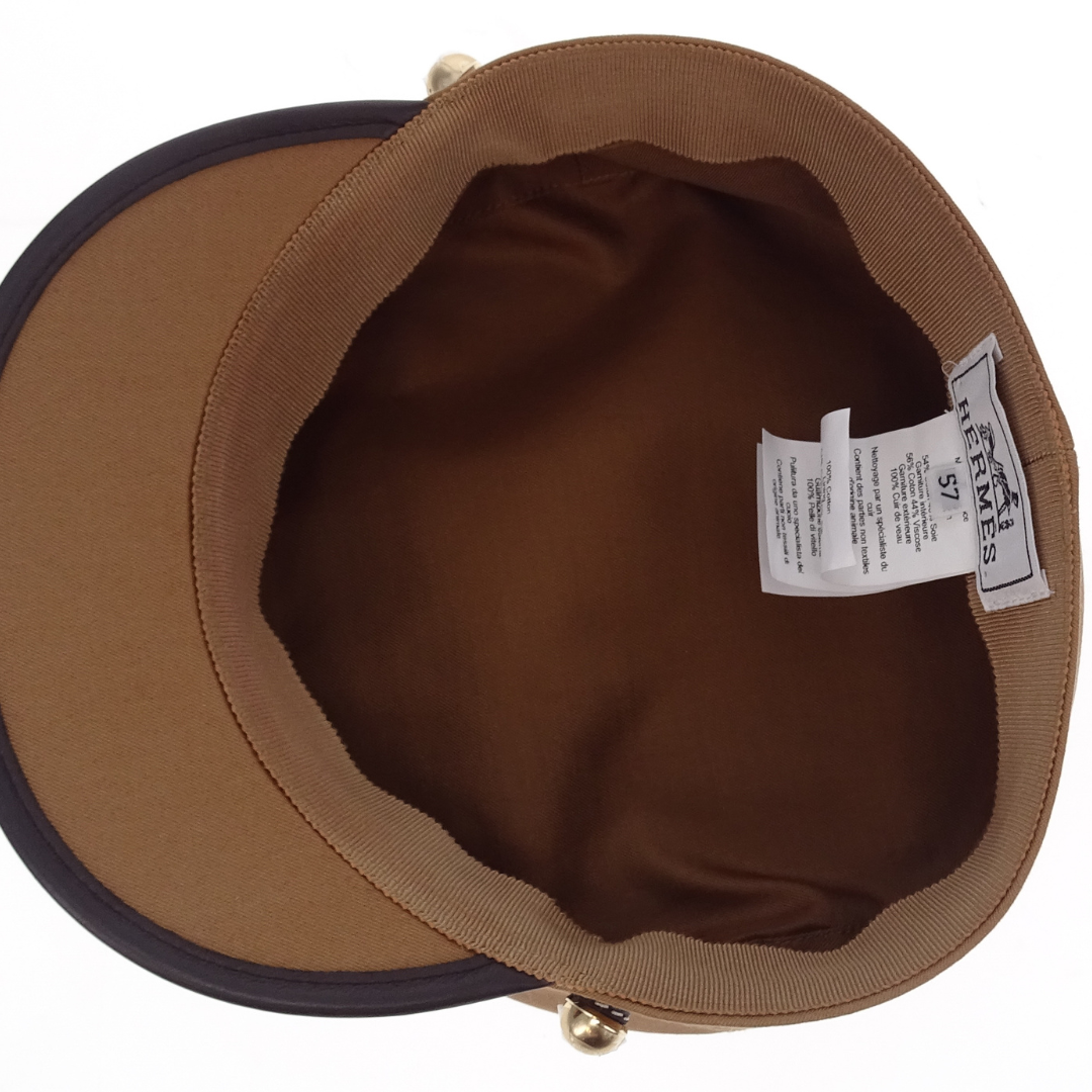 Hermes Giuletta Ex Libris Hat Cotton & Ebene Leather Size 57