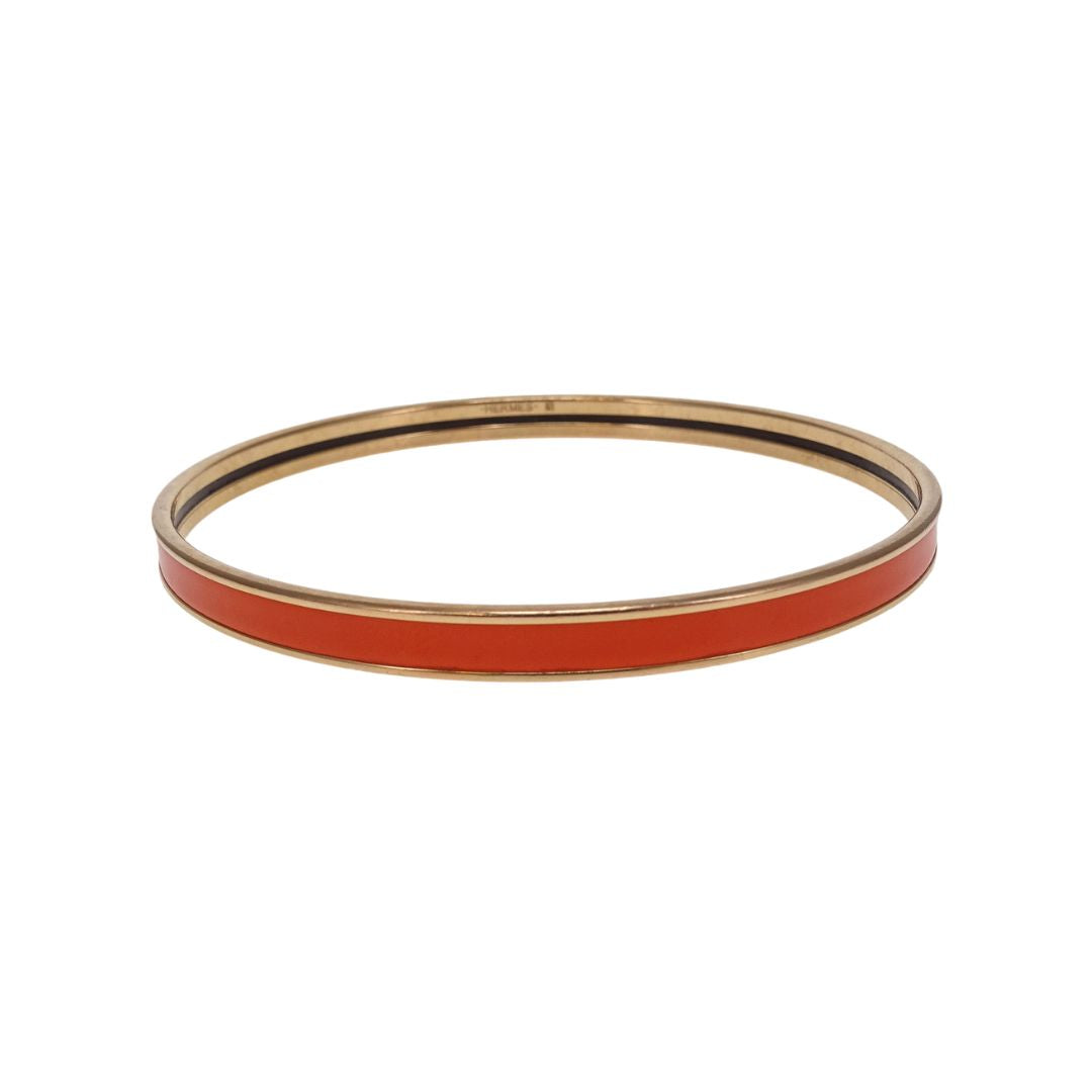 Hermes Uni Bangle In Gold And Classic Orange Extra Narrow