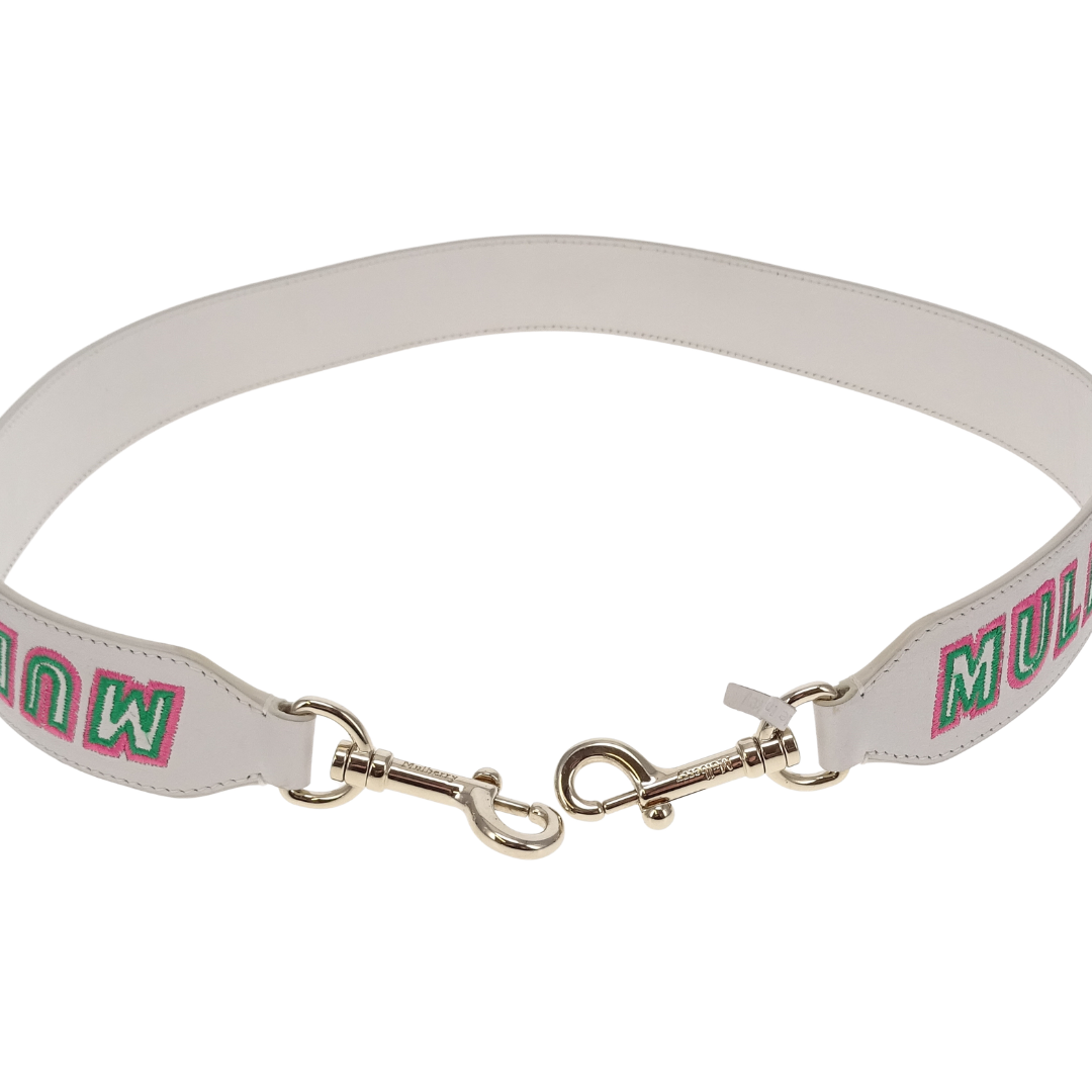 Mulberry Embroidered Logo Smooth Calf White & Neon Pink Bag Strap