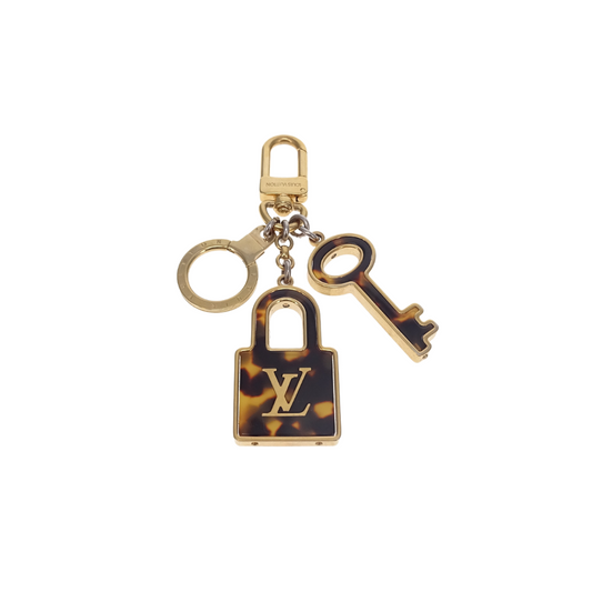 Louis Vuitton Goldtone and Tortoise Lock and Key Keychain