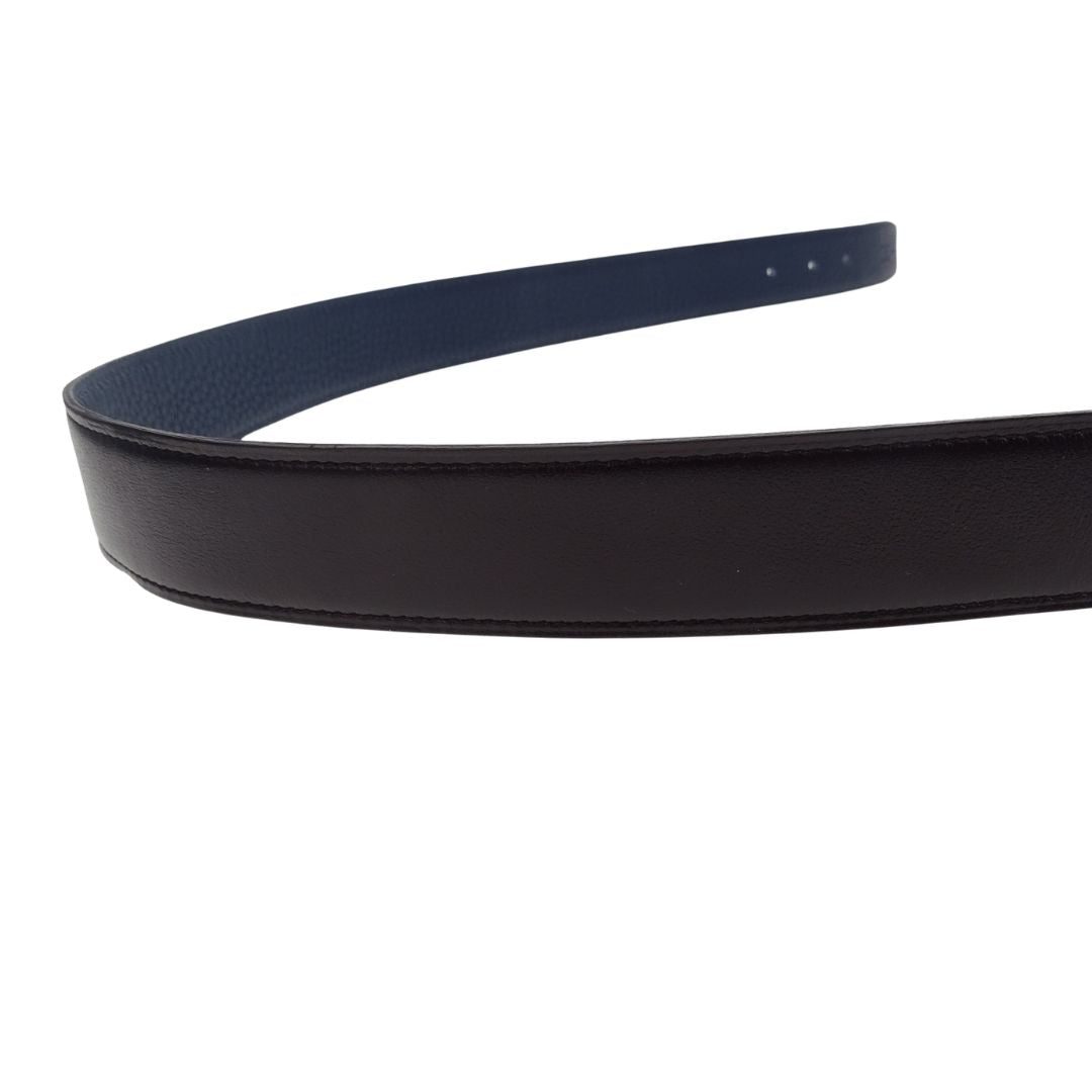 Hermes Belt In Blue Togo & Noir Swift Leather Reversible 85cm