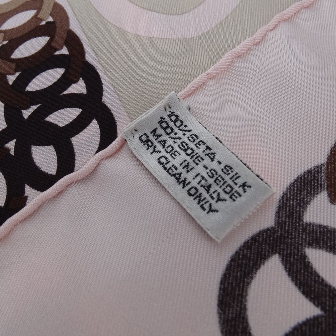 Chanel CC Chain Detail Silk Scarf With Pink Border 90cm