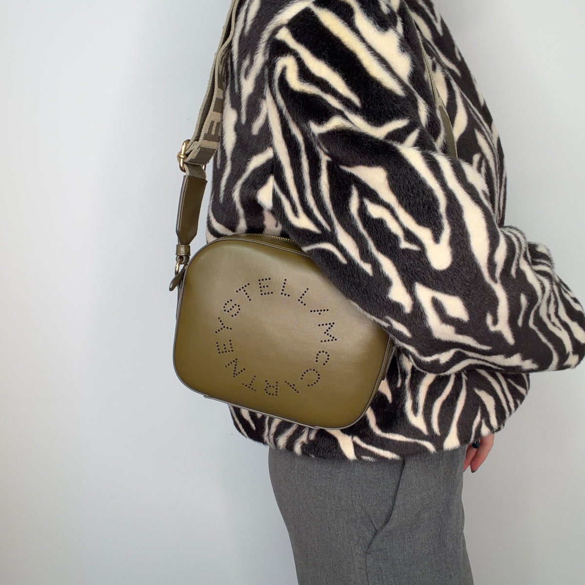 Stella McCartney Logo Camera Bag Khaki Faux Leather