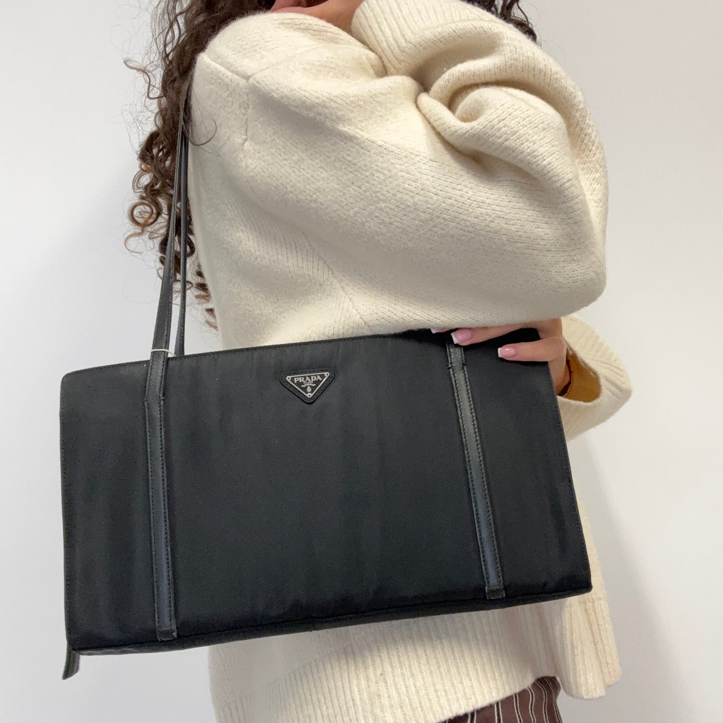 Prada Rectangle Vintage Black Nylon Shoulder Bag