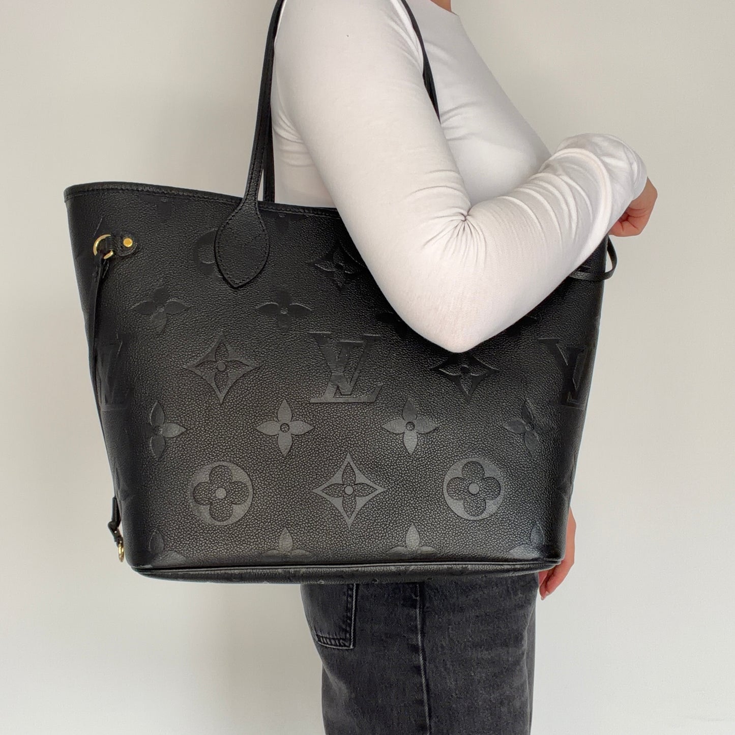 Louis Vuitton Neverfull MM Monogram Empreinte Noir With Pochette (NFID)