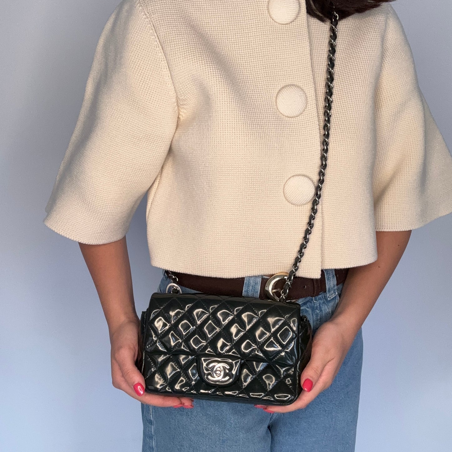 Chanel Classic Mini Rectangle Flap Dark Green Patent SHW 2013/14