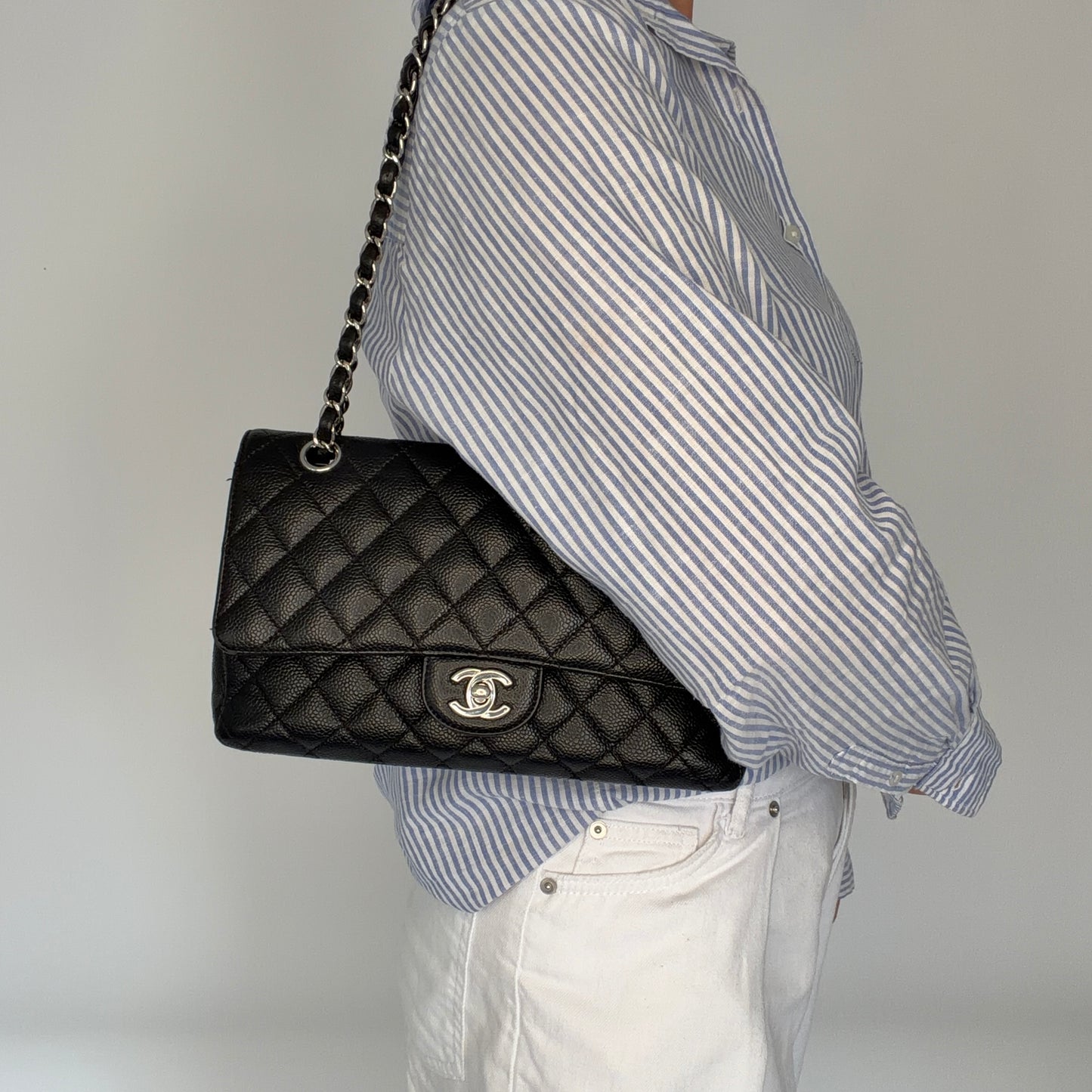 Chanel Classic Medium Double Flap Black Caviar Silver HW 2011/12