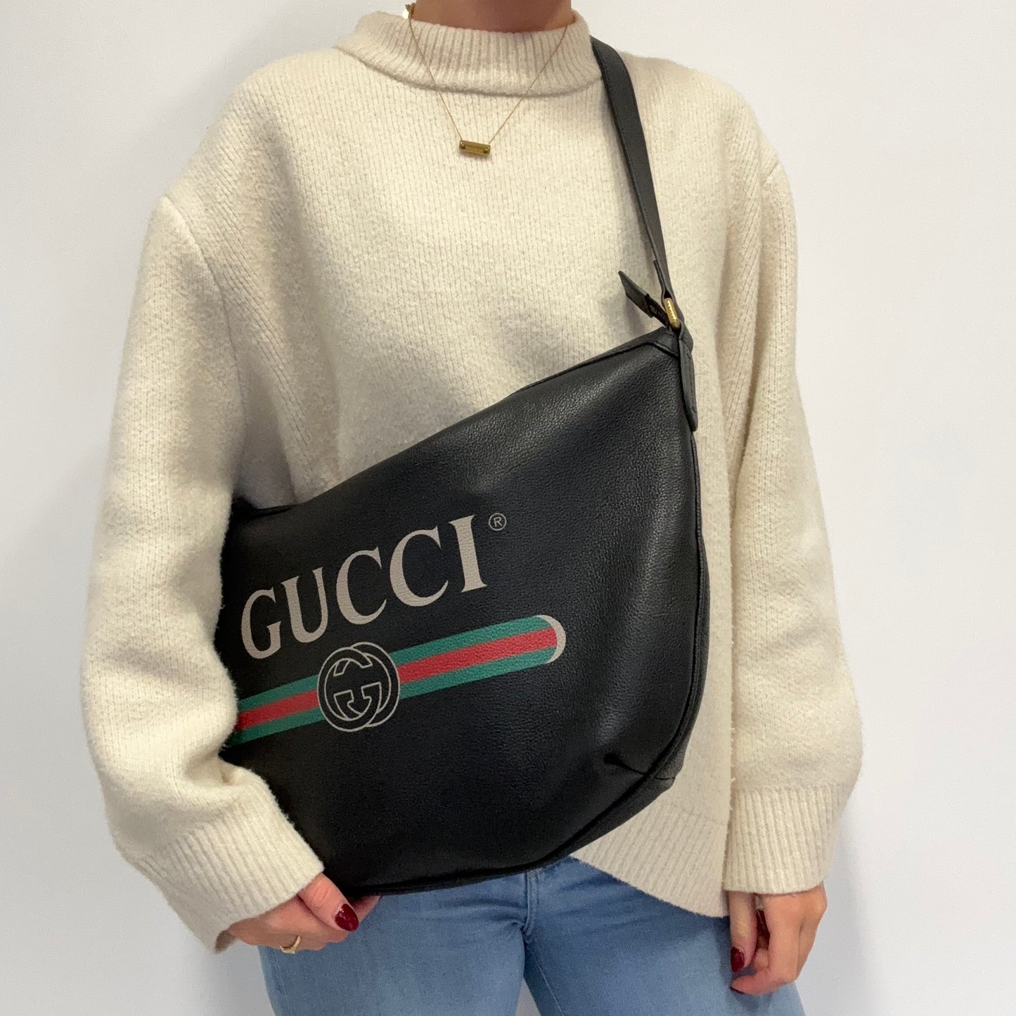 Gucci Half Moon East West Logo Hobo Black