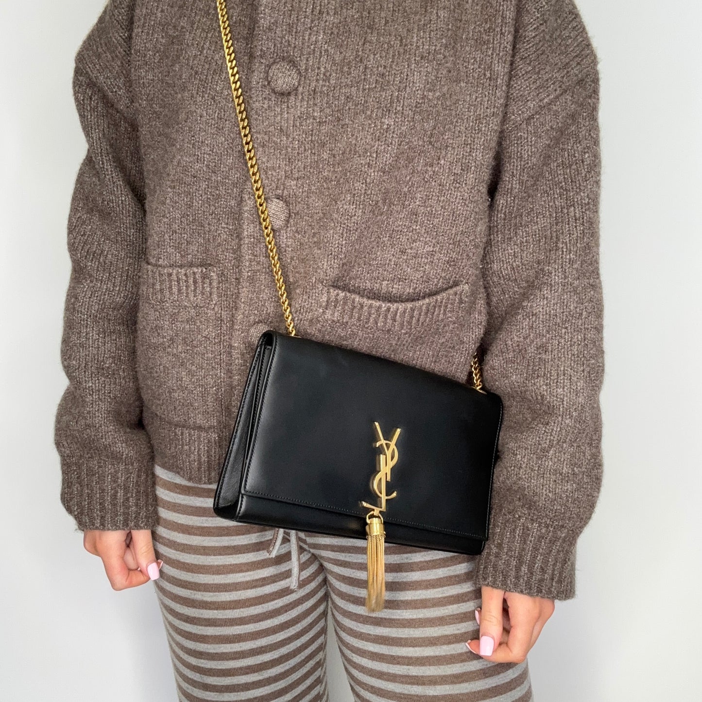 Saint Laurent Kate Tassel Chain Bag In Black Smooth Leather