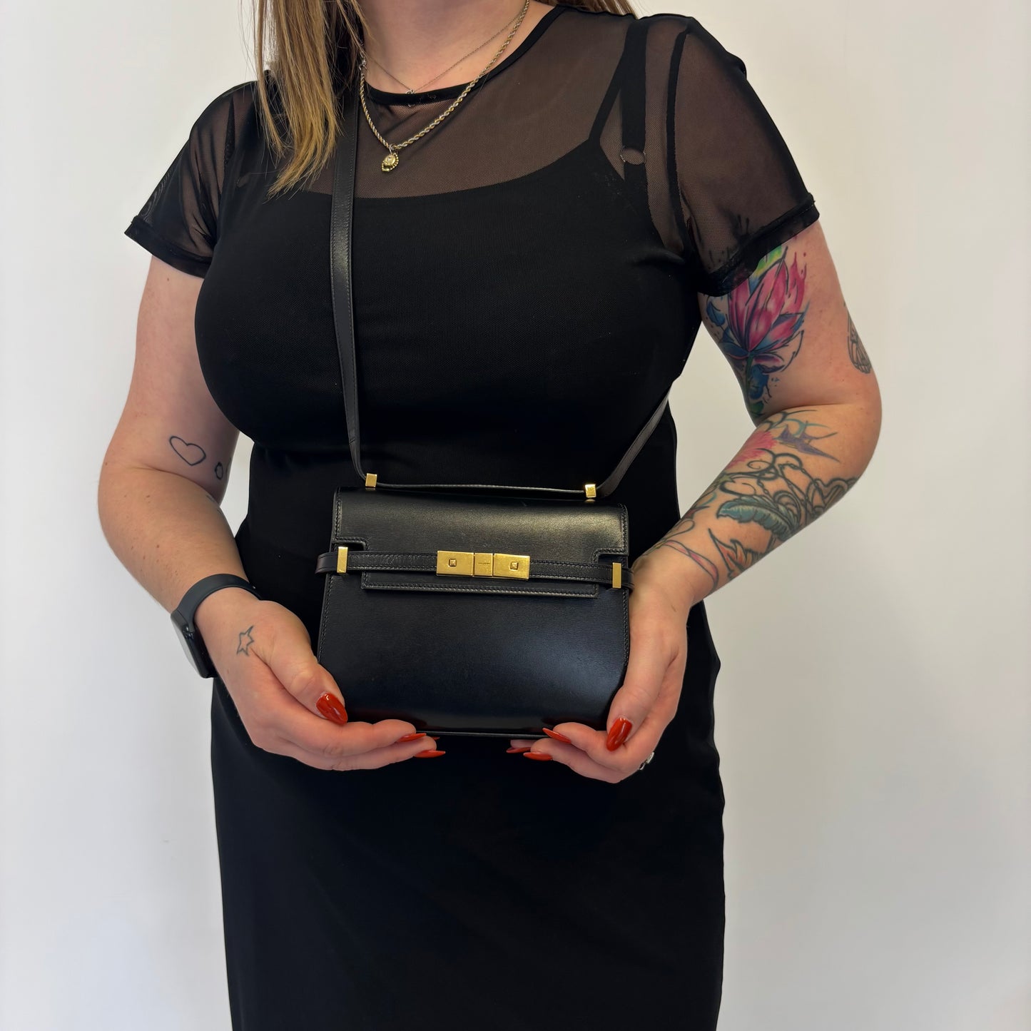 Saint Laurent Manhattan Mini Black Box Leather Shoulder Bag