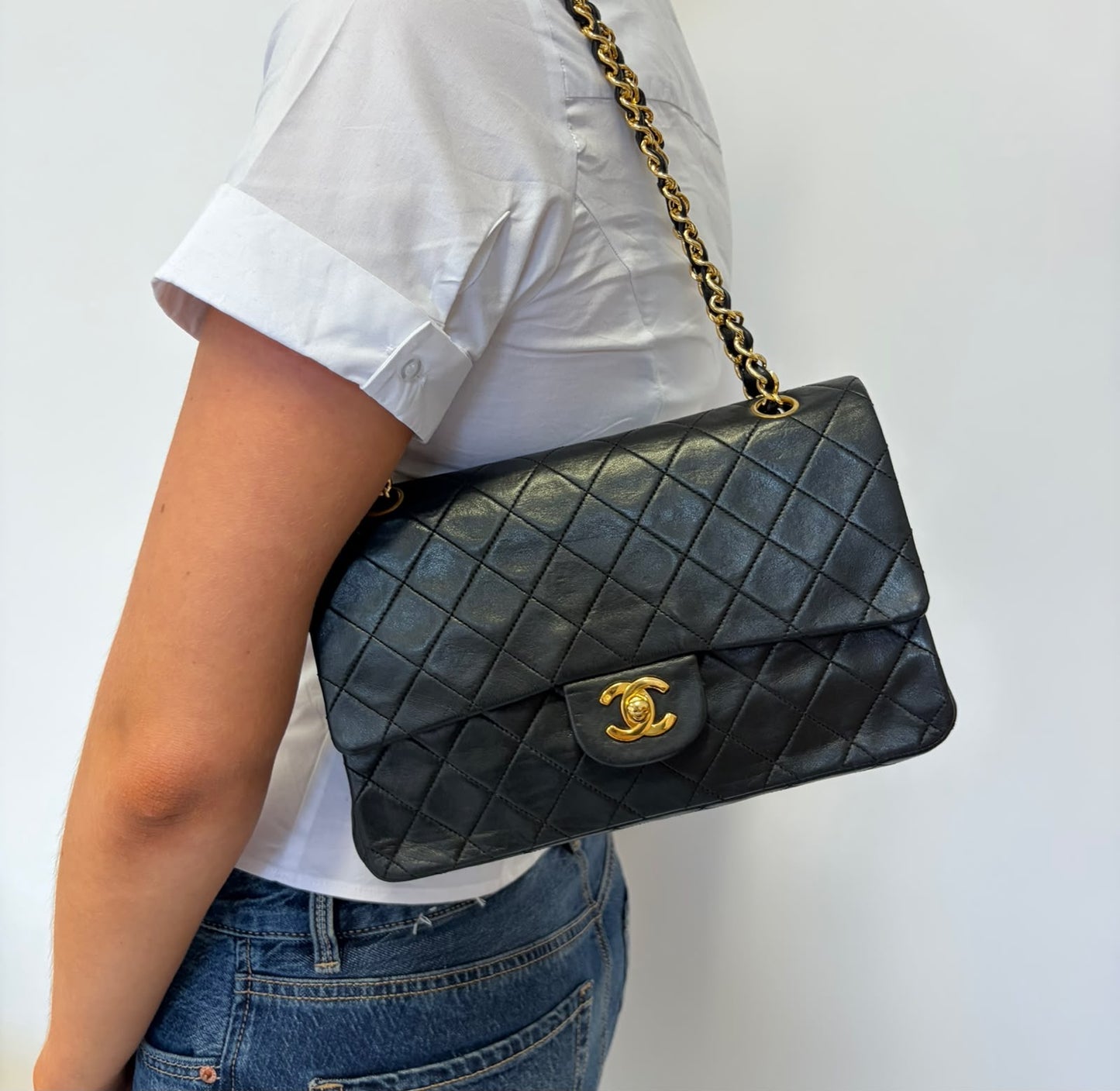 Chanel Classic Double Flap Medium Black Gold Hardware 91/94