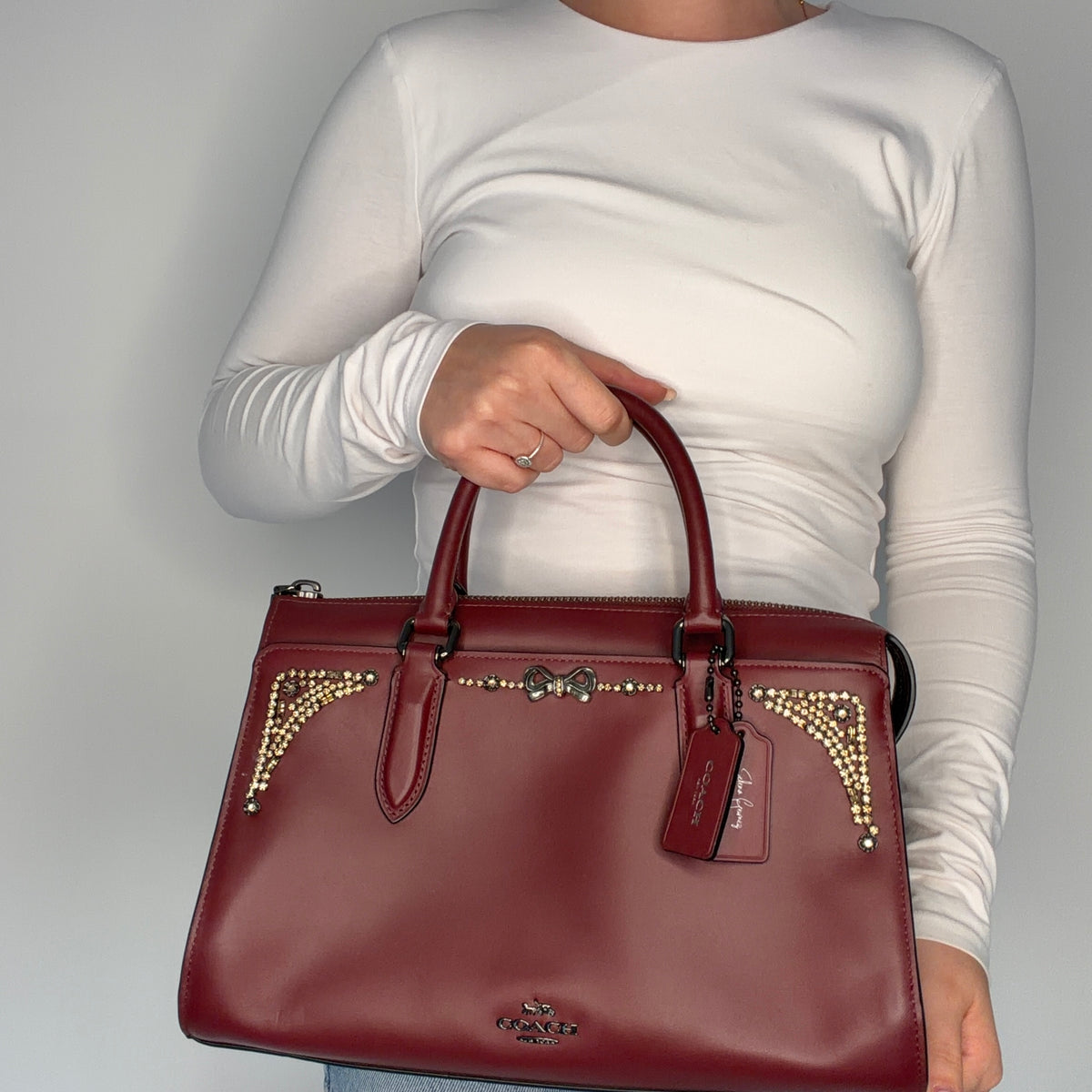 Coach X Selena Gomez Bond Bag Burgundy With Crossbody Strap