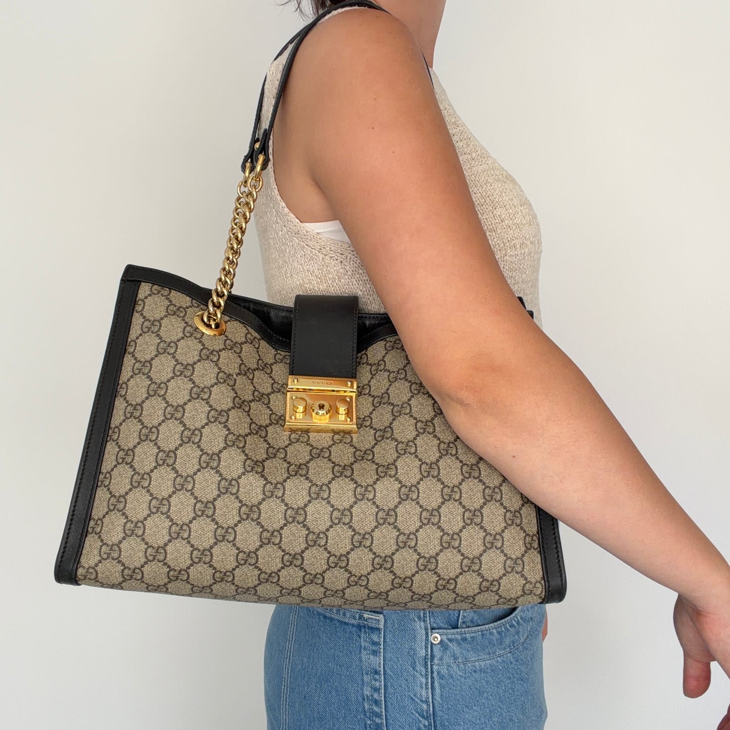 Gucci Padlock Tote Bag Medium GG Supreme and Black Leather