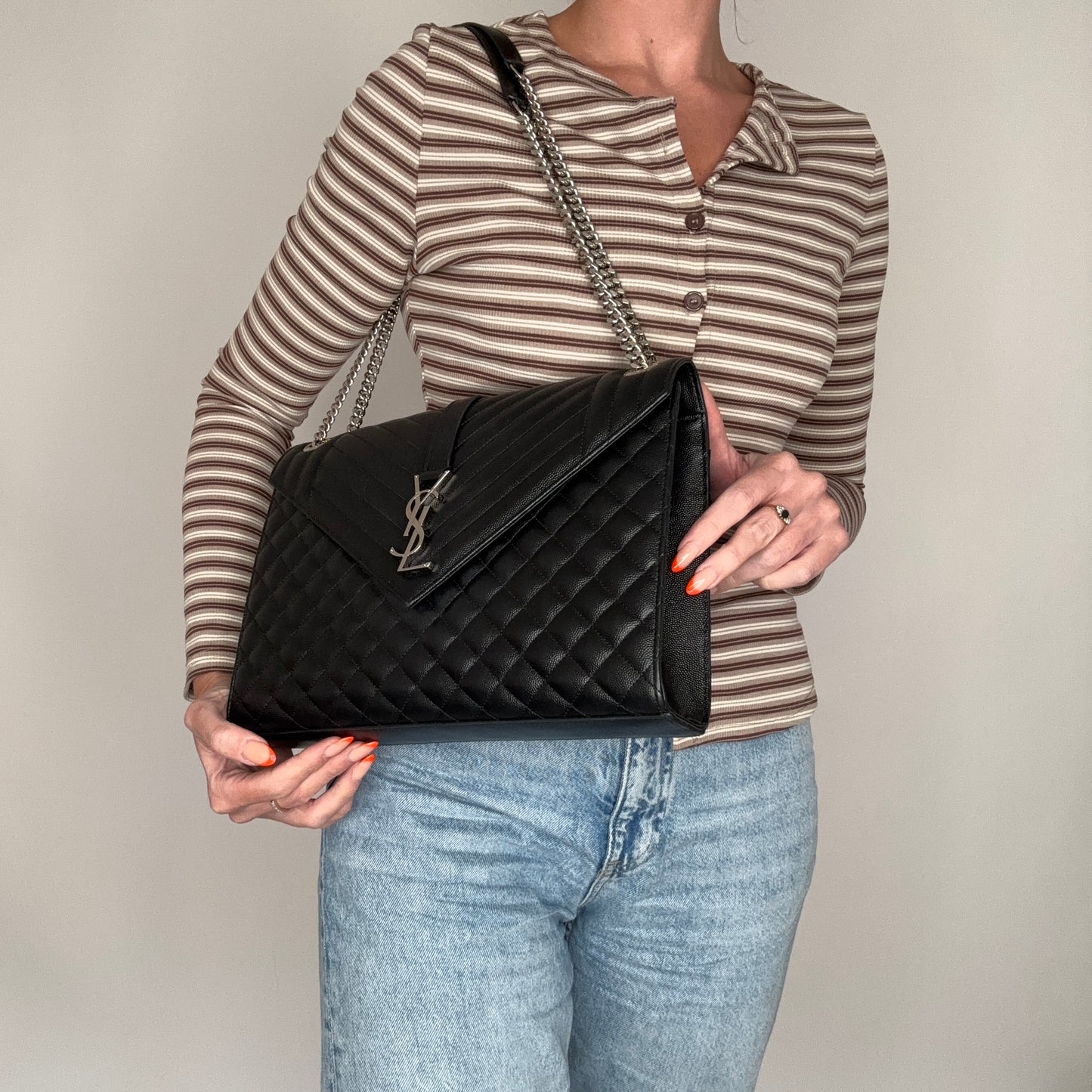 Saint Laurent Envelope Satchel Large Black SHW 2018