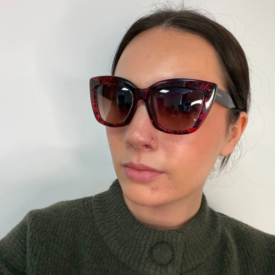 Valentino Red Lace Thick Frame Sunglasses