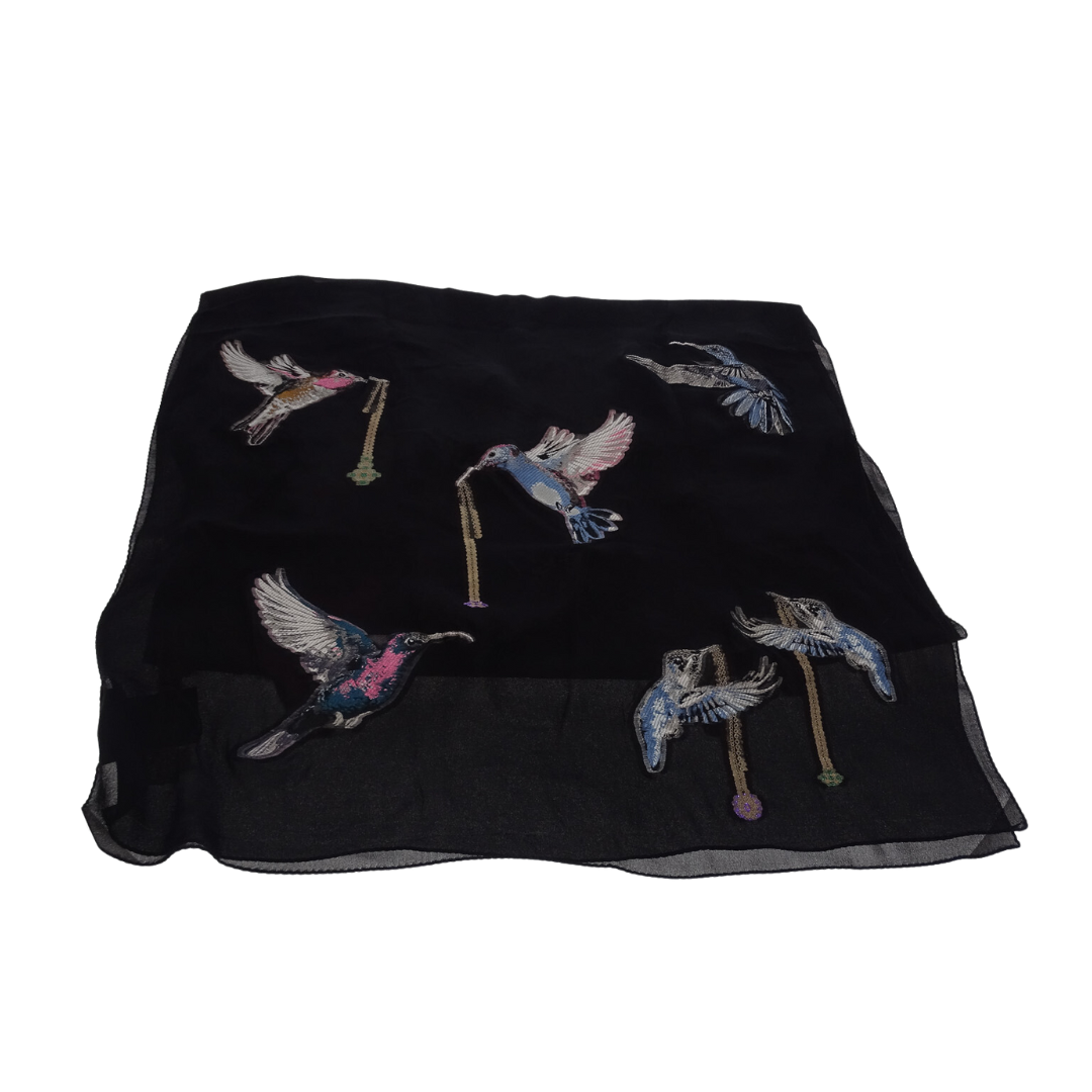 McQueen Light Silk Bird Embroidered Scarf