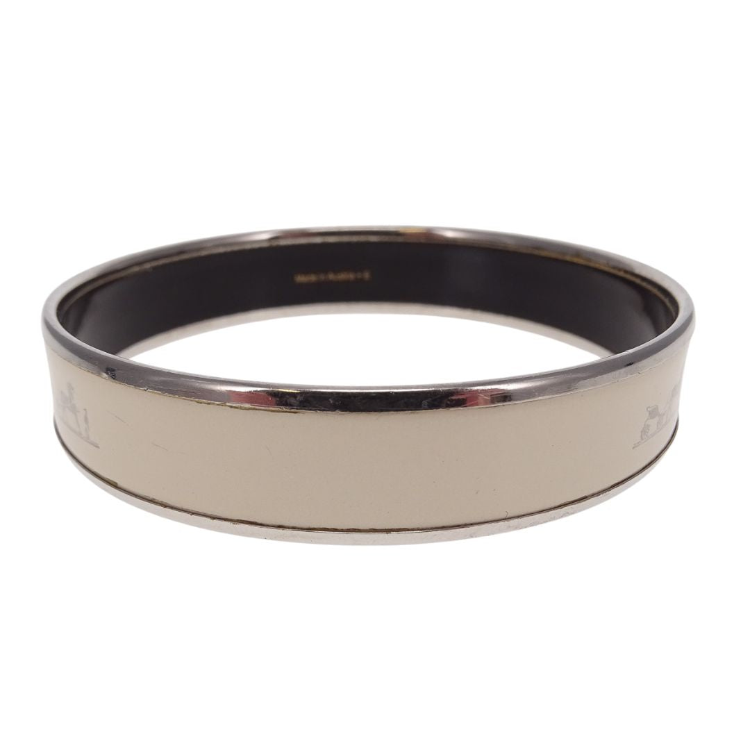 Hermes Printed Enamel Bangle Wide Ivory Small