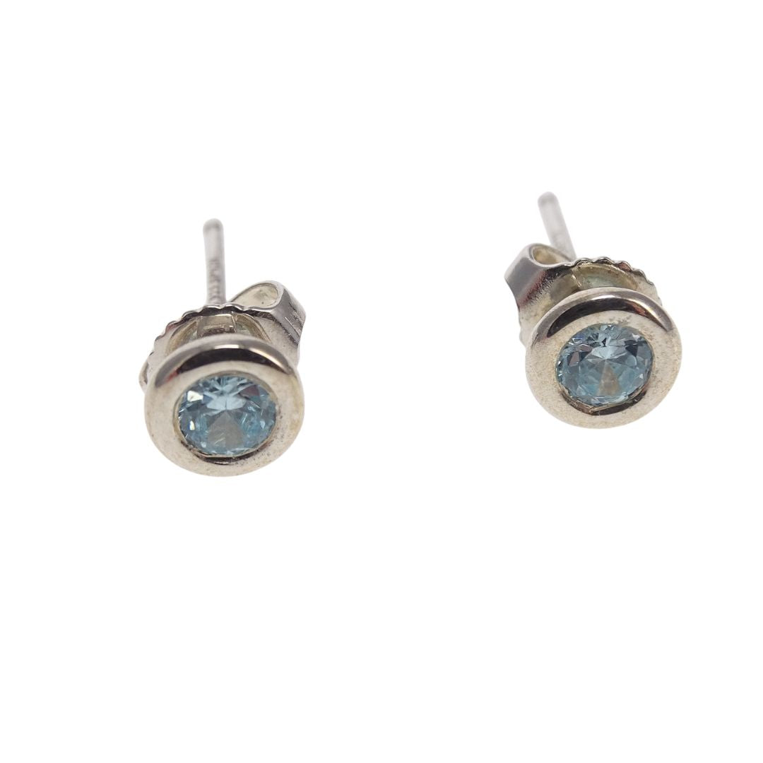 Tiffany & Co Elsa Peretti Colour By The Yard Aquamarine Diamond Earrings Sterling Silver