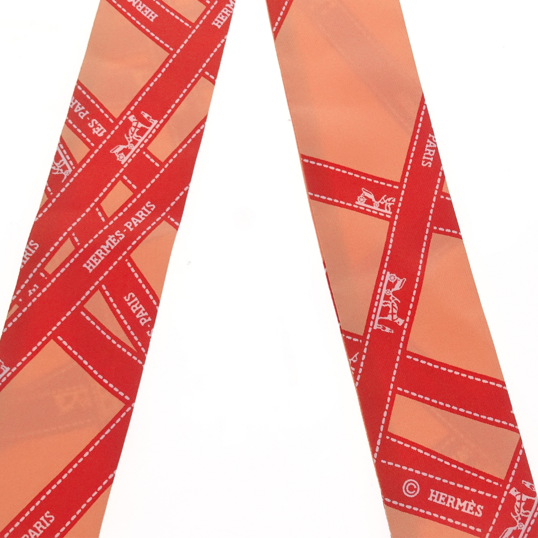 Hermes Silk Twilly Orange Ribbon Detail