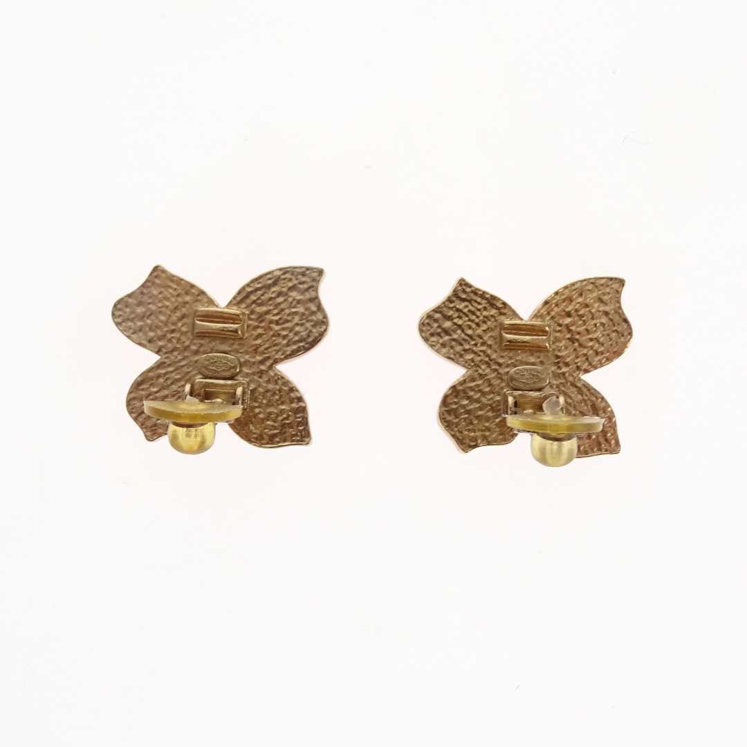Chanel Clip On Earrings Butterfly Shape Orange Enamel/Goldtone 2002
