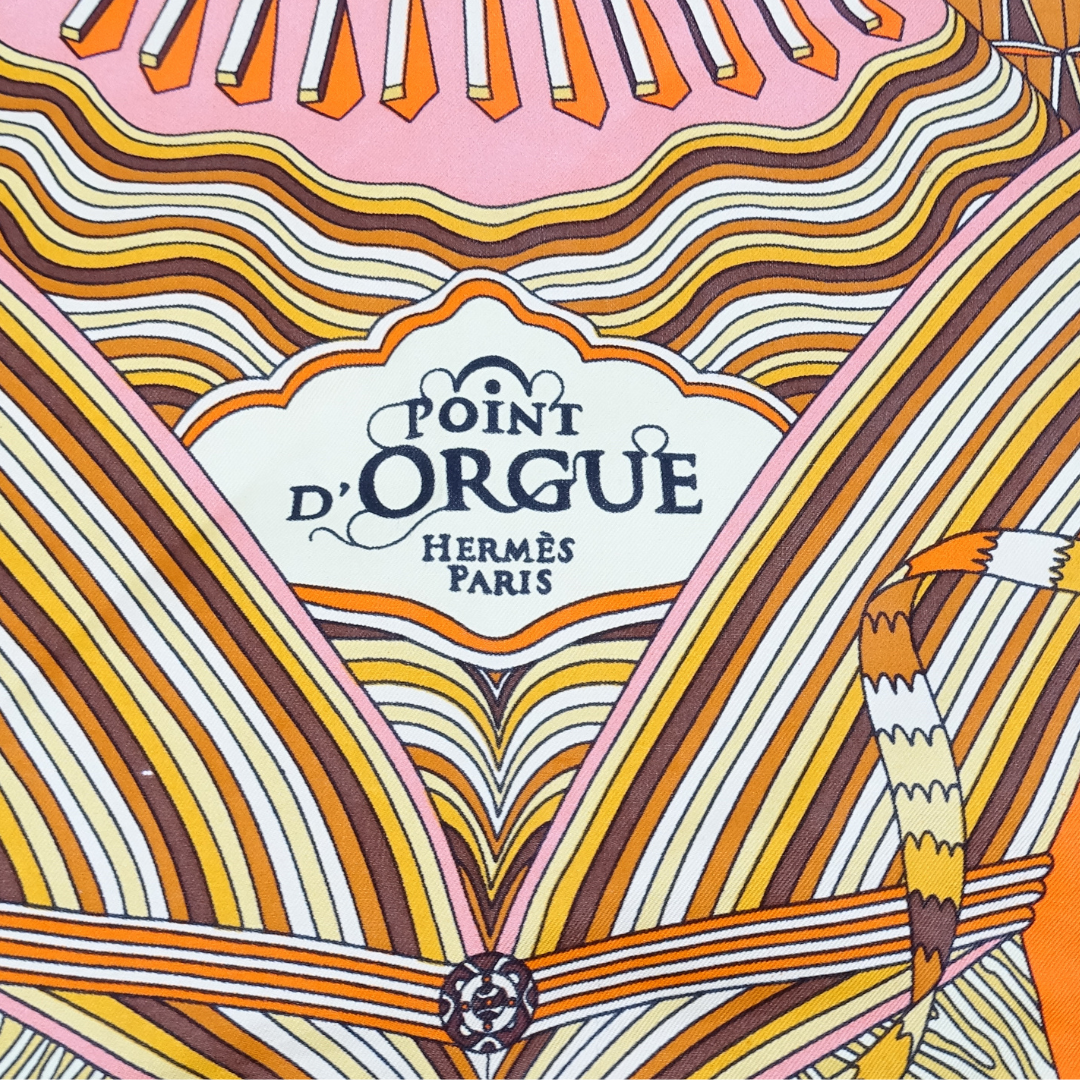 Hermes Point D'Orgue Scarf 90 Orange 100% Silk