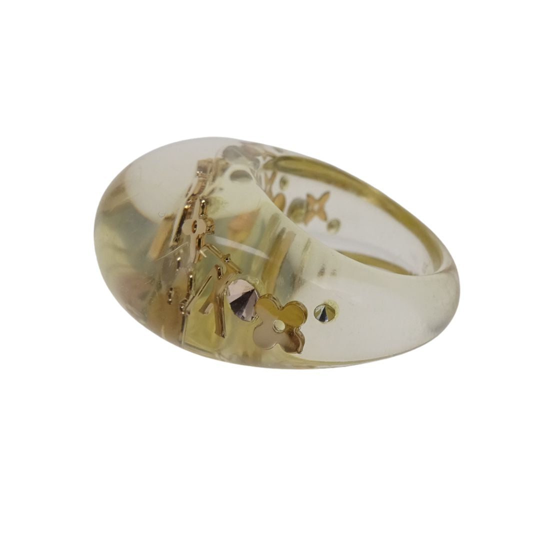 Louis Vuitton Monogram Inclusion Ring Clear Resin/Gold (size 54 - M)