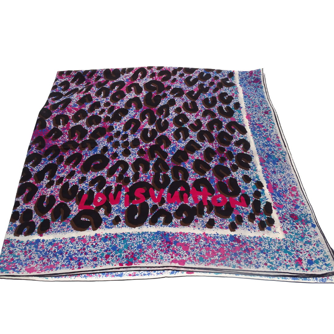 Louis Vuitton Large Silk Scarf Rare Stephen Sprouse Collection Leopard