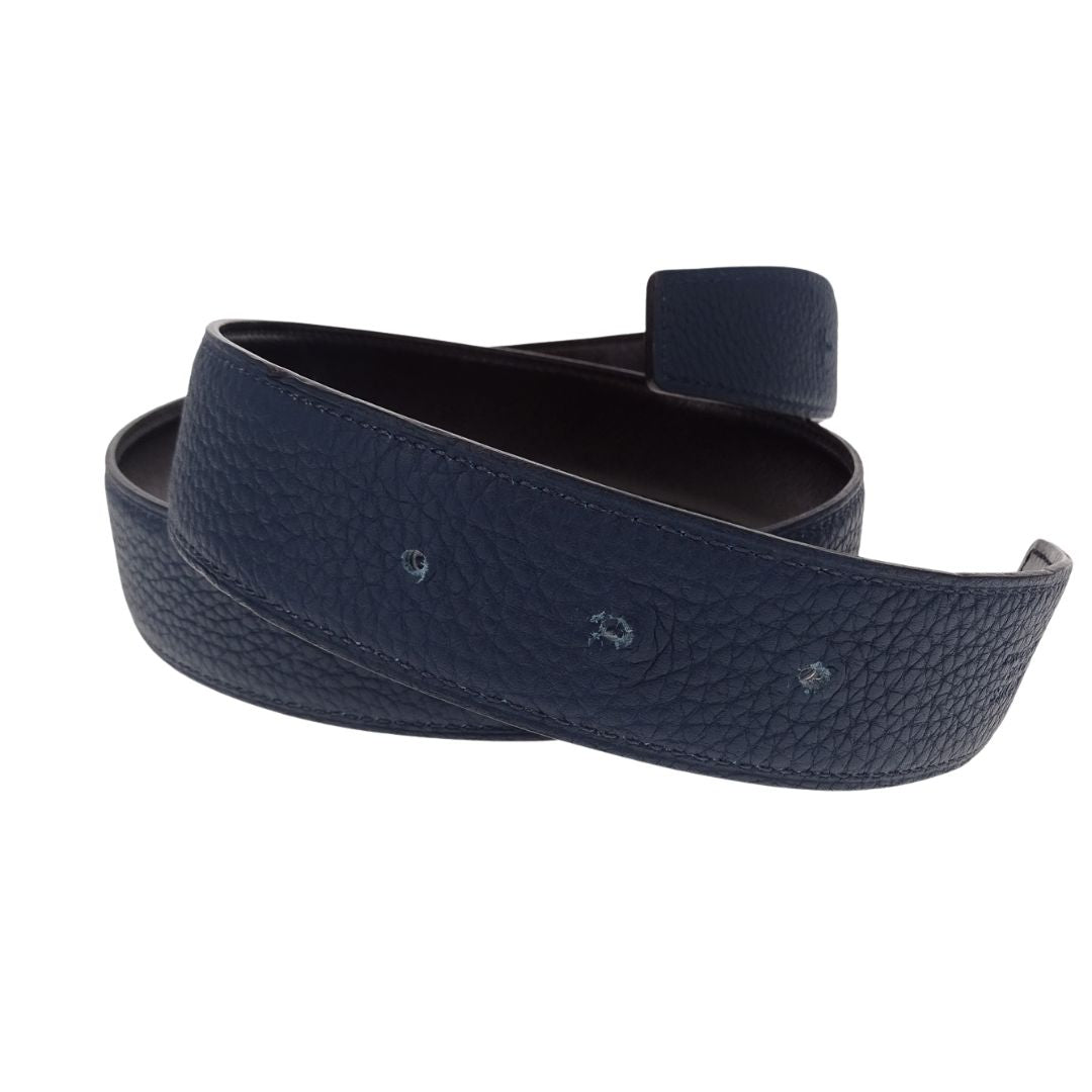 Hermes Belt In Blue Togo & Noir Swift Leather Reversible 85cm