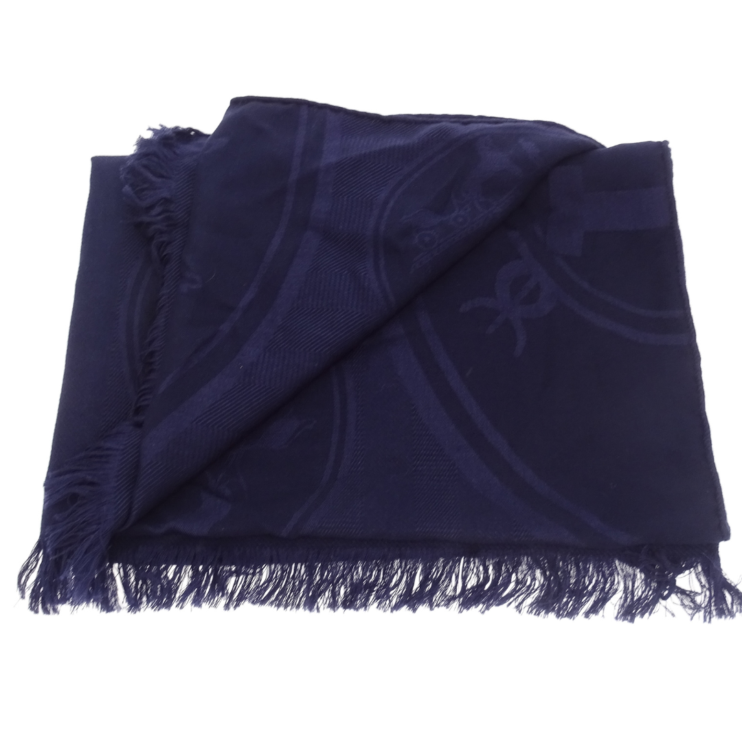 Hermes Cashmere & Silk Large Heritage Logo Navy Shawl