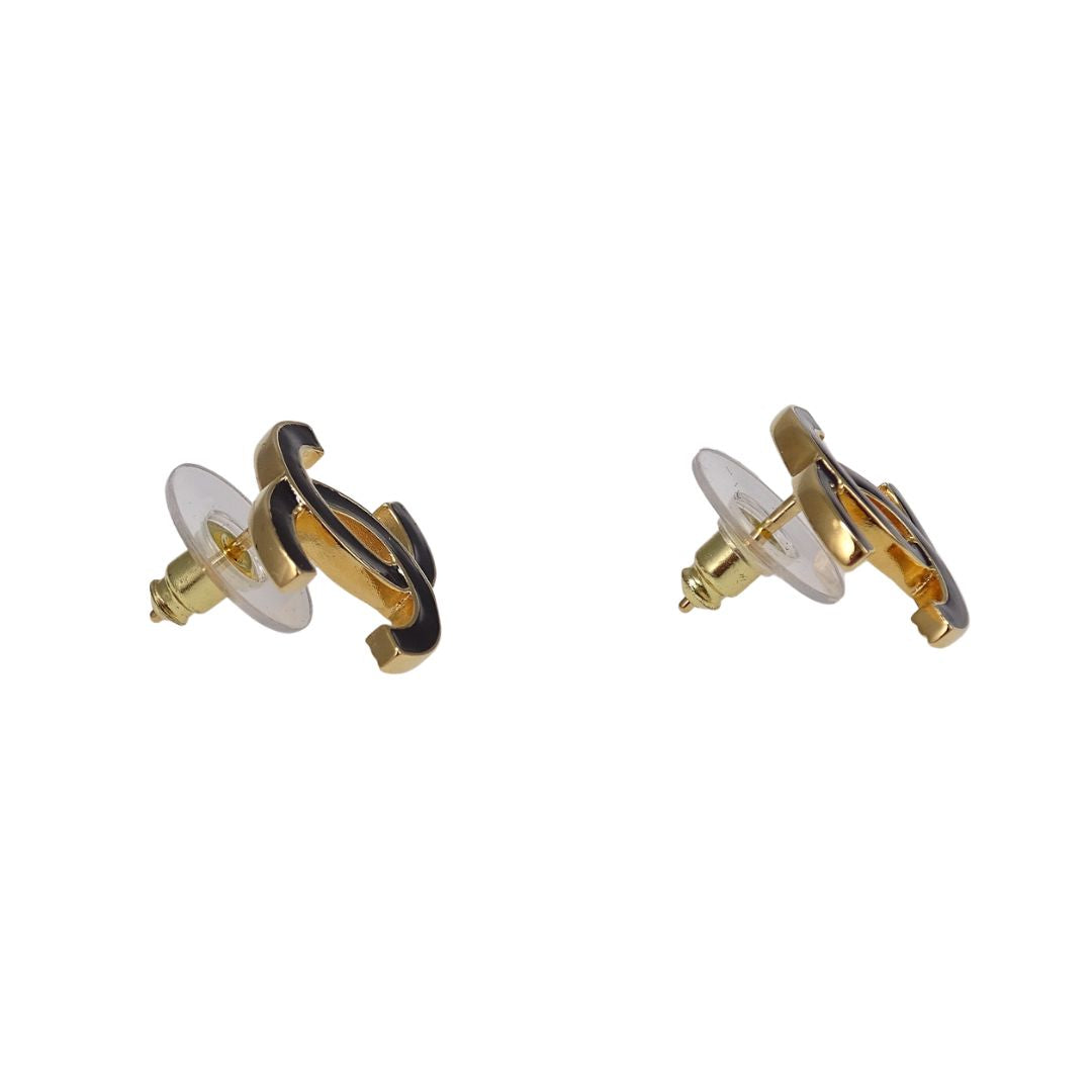 Chanel CC Earrings Goldtone and Black Enamel 2025