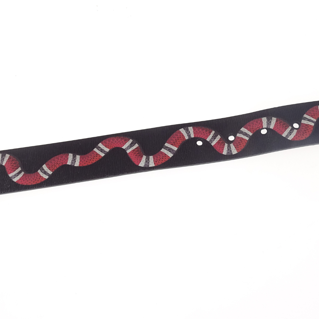 Gucci Kingsnake Belt In Black Leather With Gold Buckle 95cm 30"