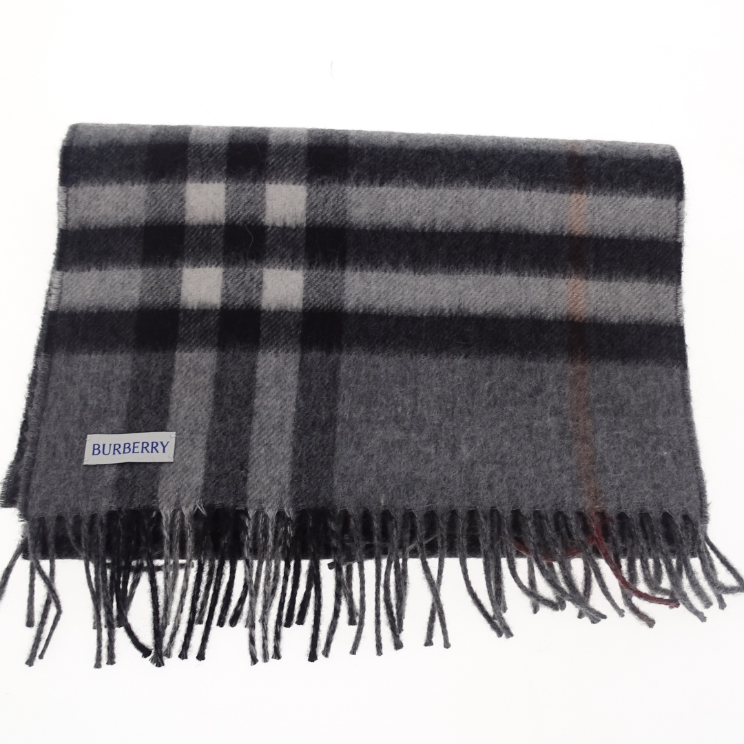 Burberry Check Logo Scarf Grey Check 100% Cashmere