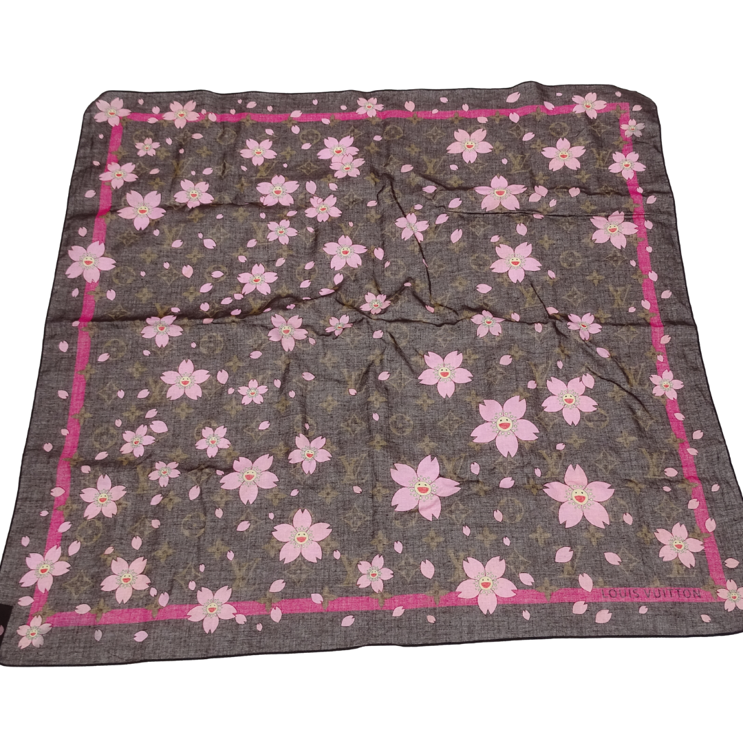 Louis Vuitton Square Scarf Monogram and Cherry Blossom 100% Cotton