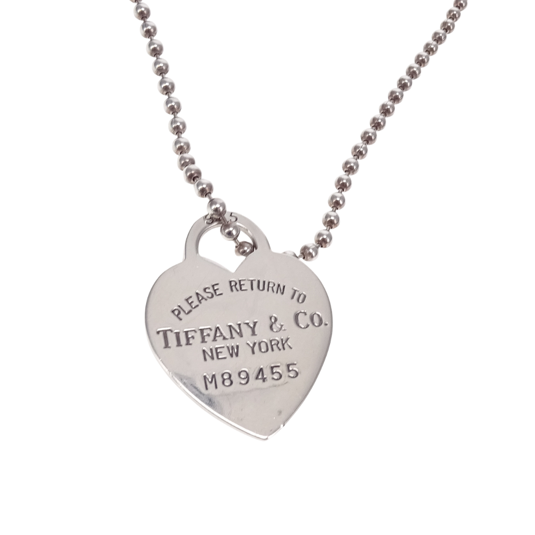 Tiffany & Co RTT Large Heart Tag on Beaded Chain Sterling Silver