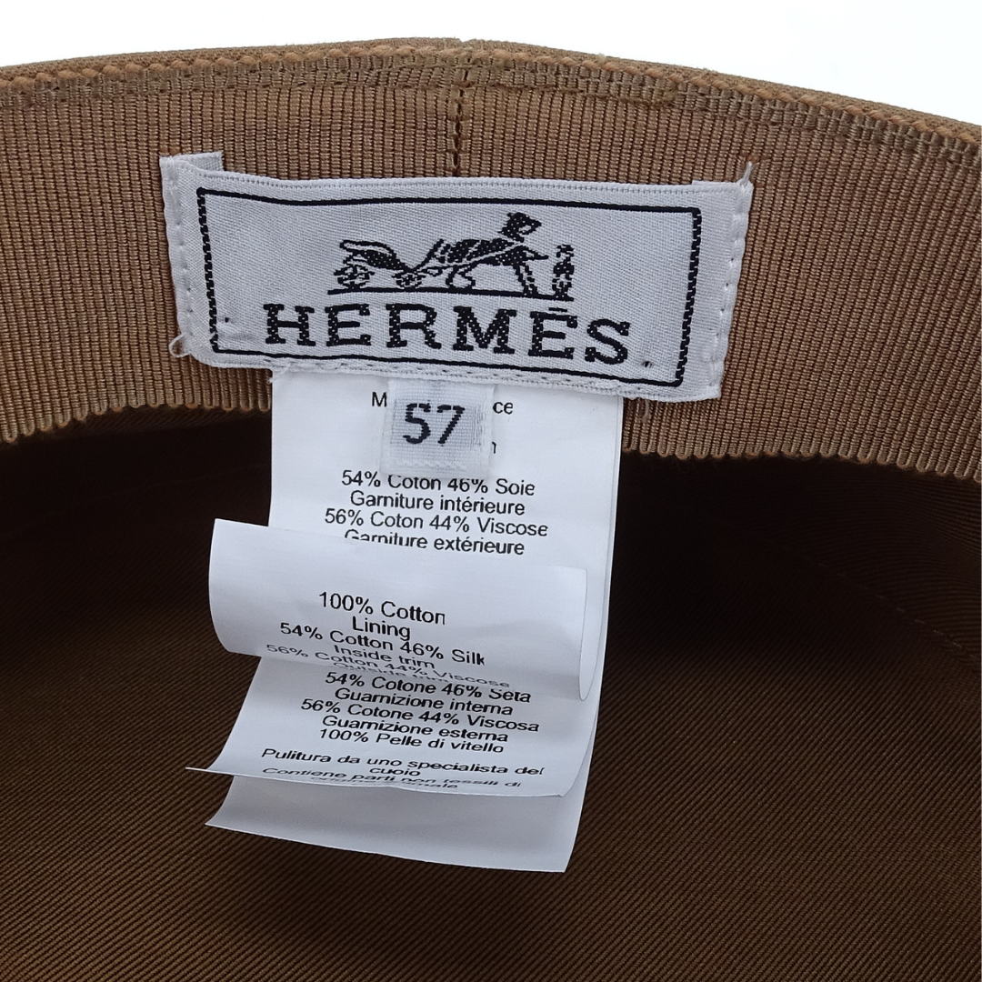 Hermes Giuletta Ex Libris Hat Cotton & Ebene Leather Size 57