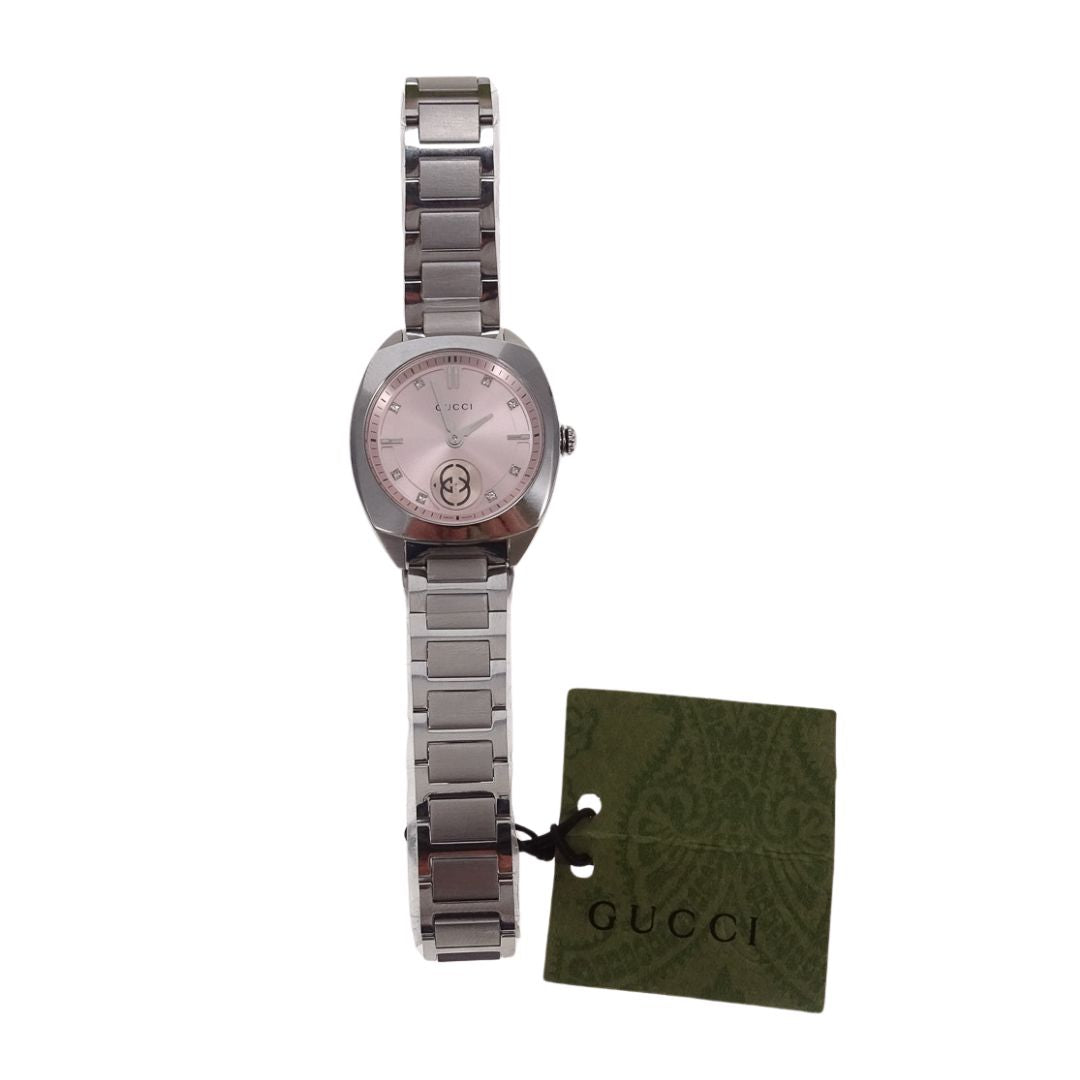 Gucci Interlocking 29mm Pink Dial Diamond Dots Steel Bracelet Watch