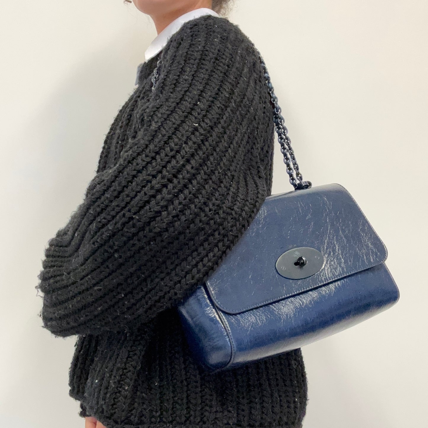 Mulberry Lily Smooth Glossy Leather Navy Medium