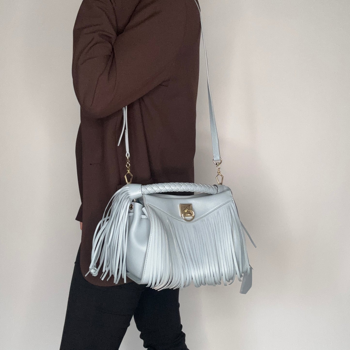 Mulberry Iris Small Silky Calf Fringe In Cloud Blue