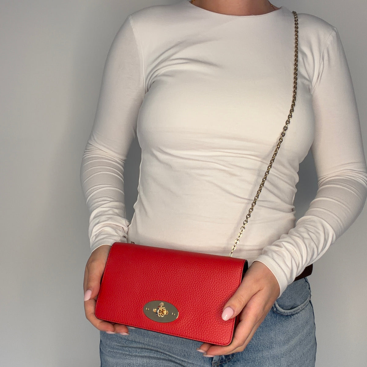 Mulberry Bayswater Clutch On Chain Red