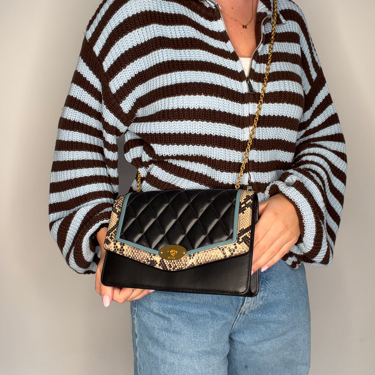 Mulberry Darley Medium Quilted Smooth Calf & Snake