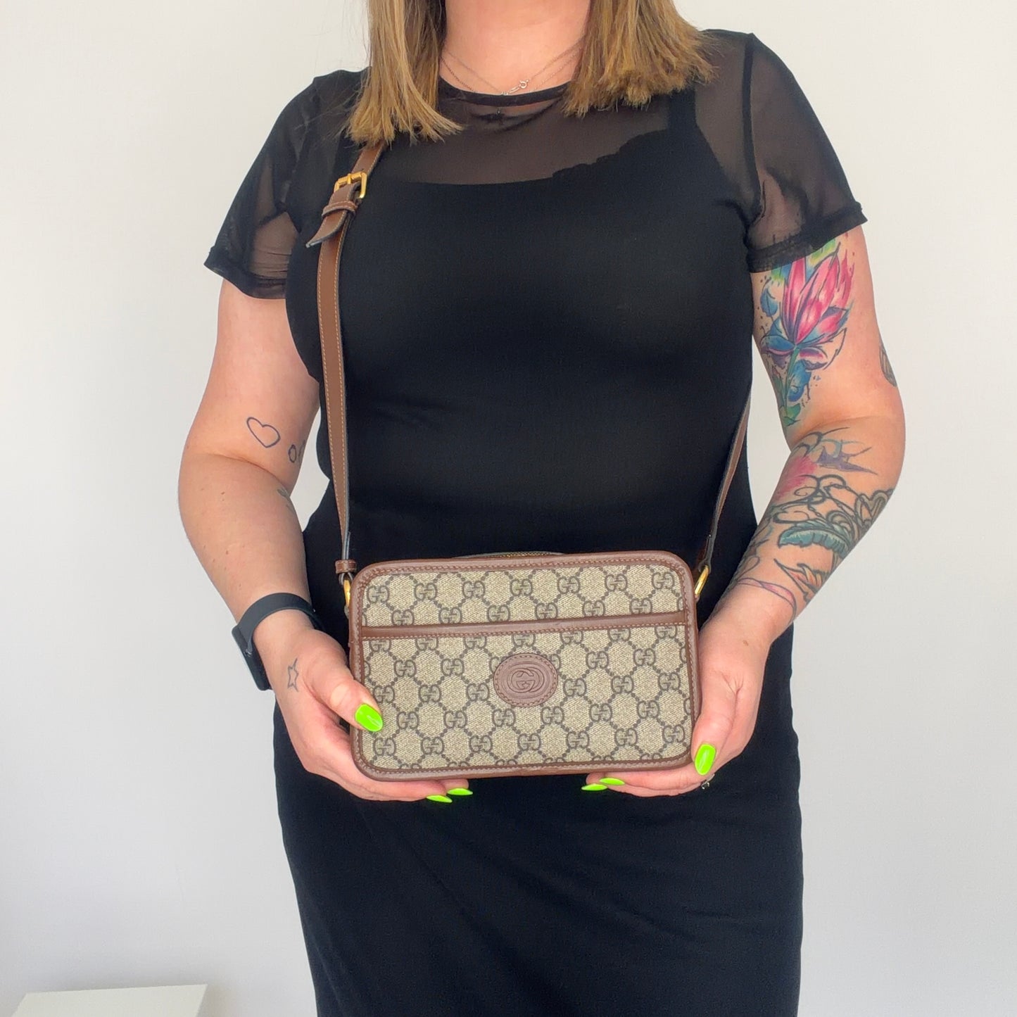 Gucci Interlocking G Mini Bag GG Supreme and Brown Leather