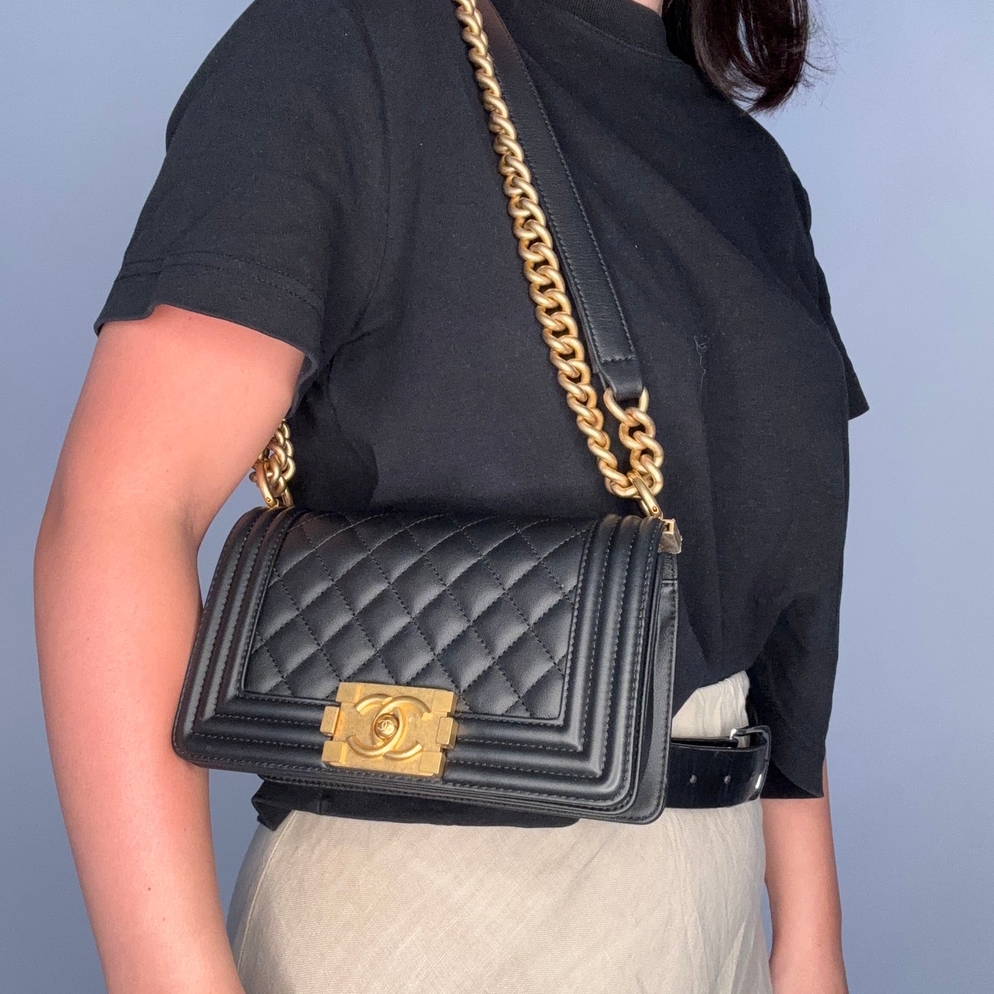 Chanel Boy Bag Small Black Lambskin GHW (NFID)