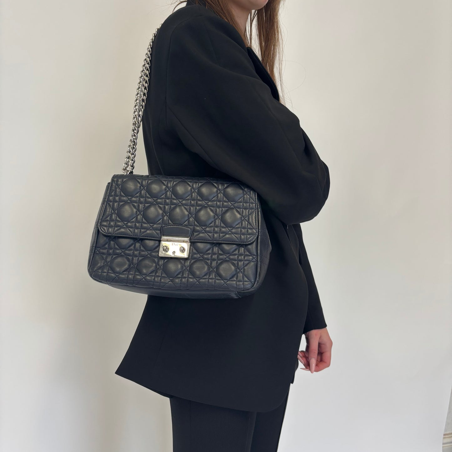 Christian Dior Cannage Large Navy Miss Dior Flap Chain Bag