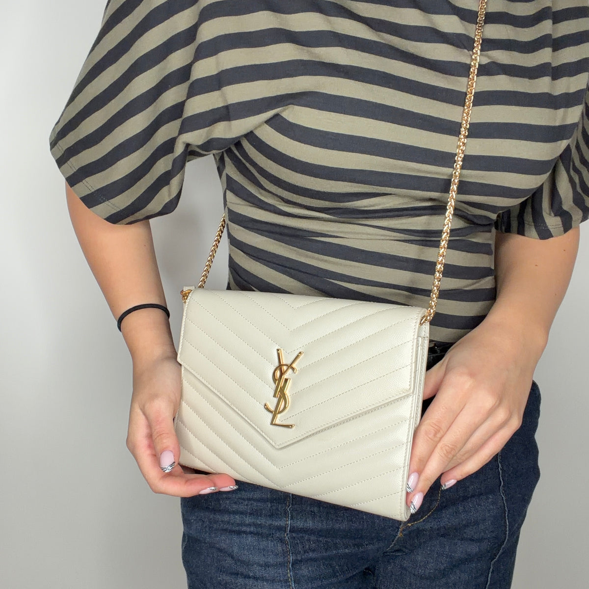 Saint Laurent Cassandre Wristlet Ivory