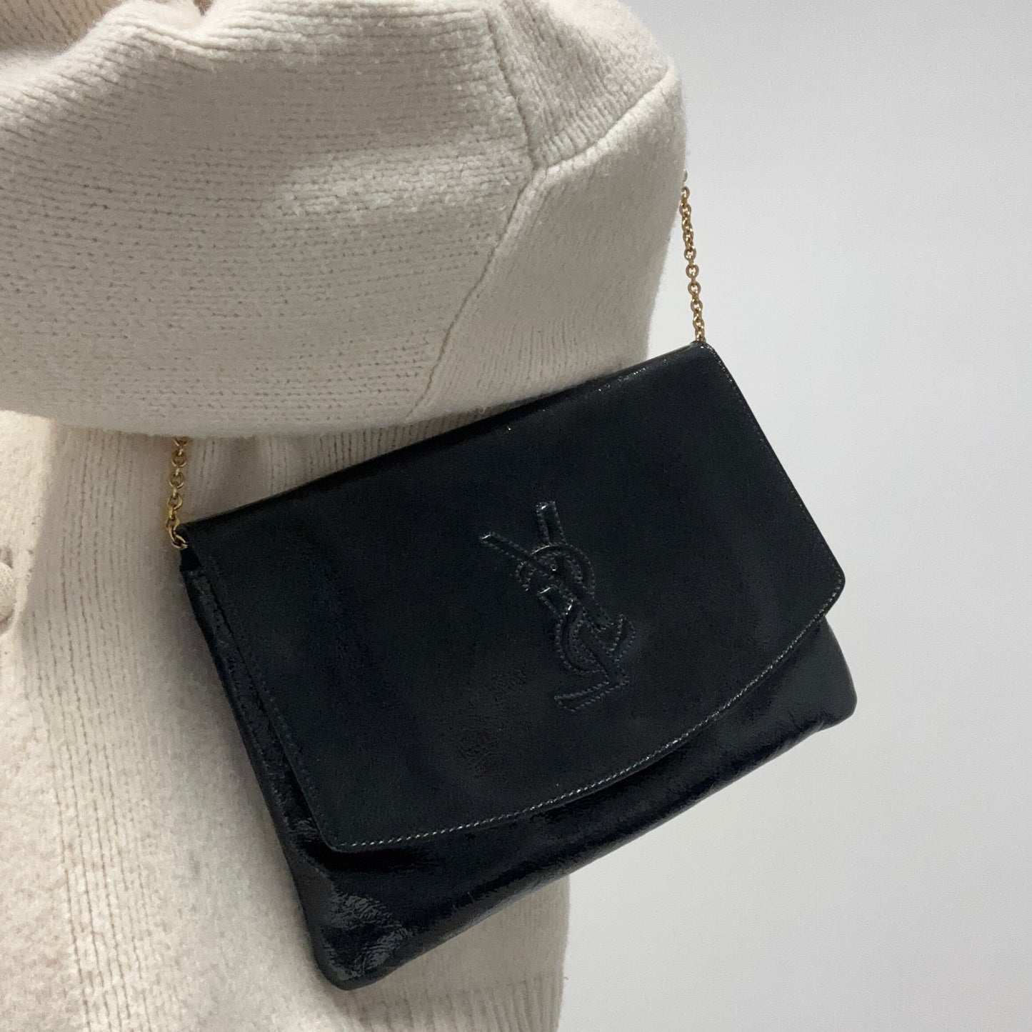 Saint Laurent Belle De Jour Clutch on Chain Black Patent