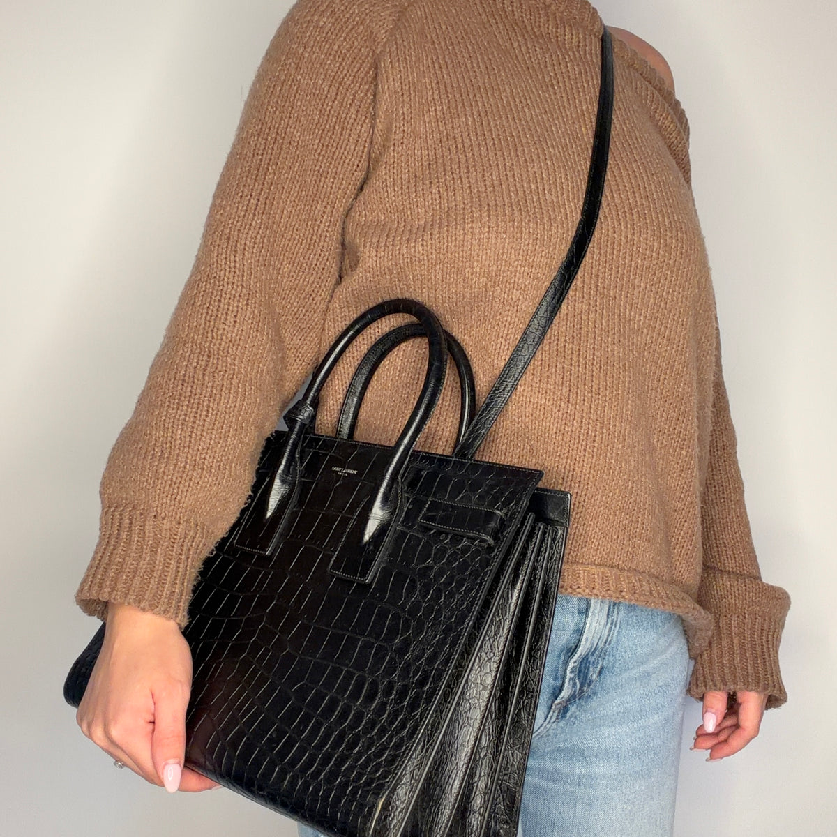 Saint Laurent Sac Du Jour Black Croc Embossed