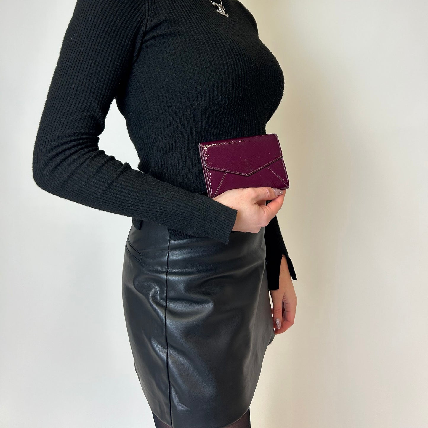 Yves Saint Laurent Purple Patent Leather Card Holder